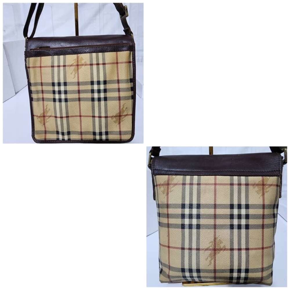 Authentic Burberry Haymarket Check Flap Crossbody Bag Brown/ Beige - Picture 14 of 16
